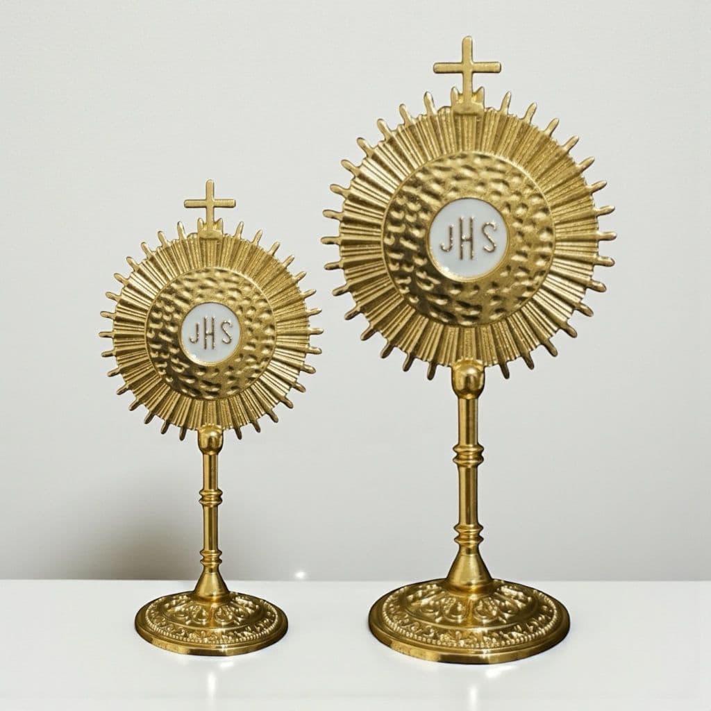 Ostensorio de Mesa JHS Eucaristia Enfeite Decoração Metal Dourado