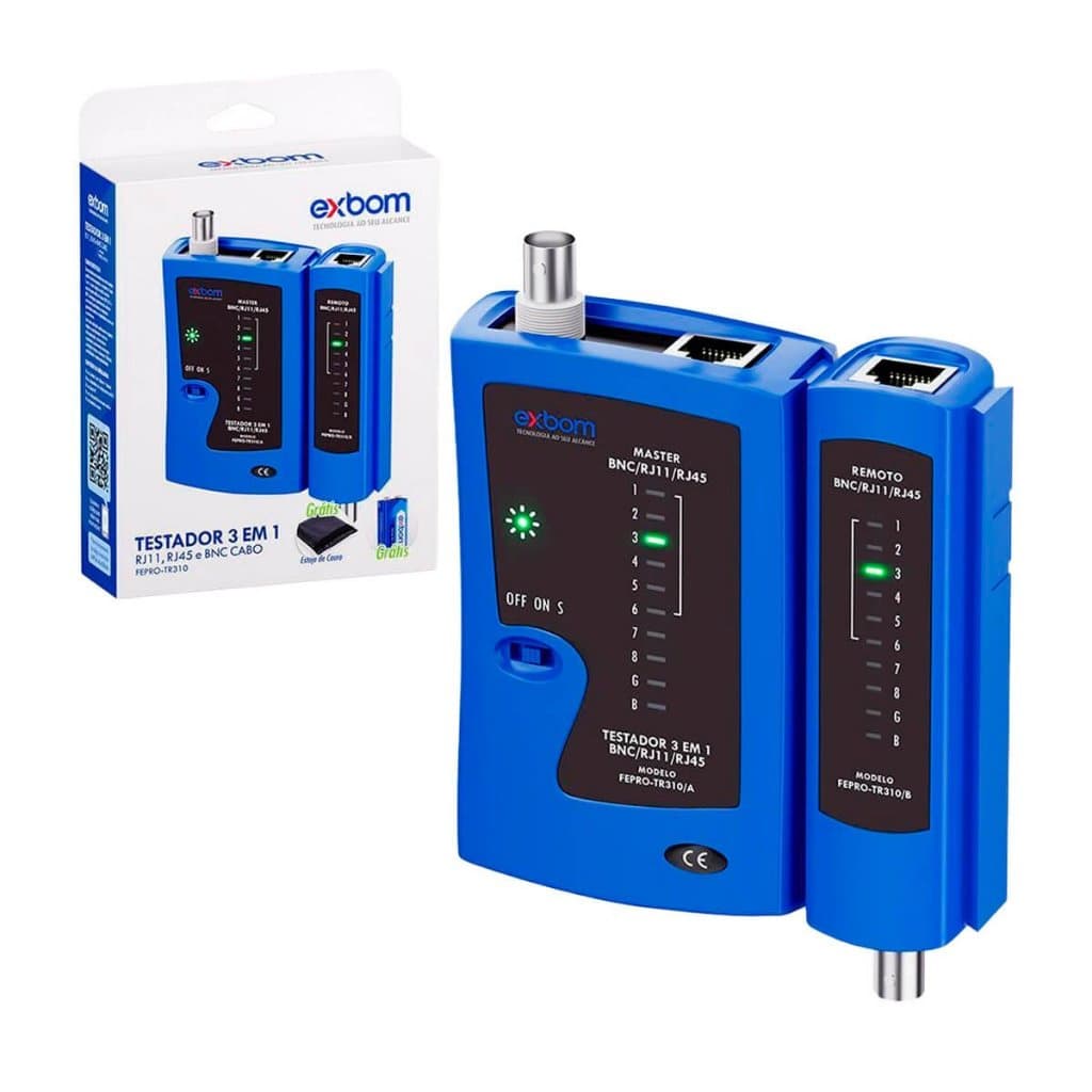 Testador de Cabo de Rede RJ45 RJ11 RJ12 Cat5 Cat6 + BNC Telefonia Profissional