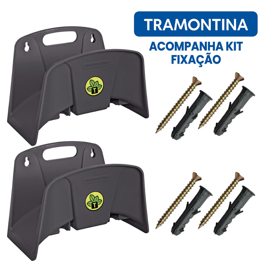 Kit Suporte Para Mangueira Até 35M 1/2''  Reforçado 4 Parafusos e 4 Buchas Para Fixação Tramontina