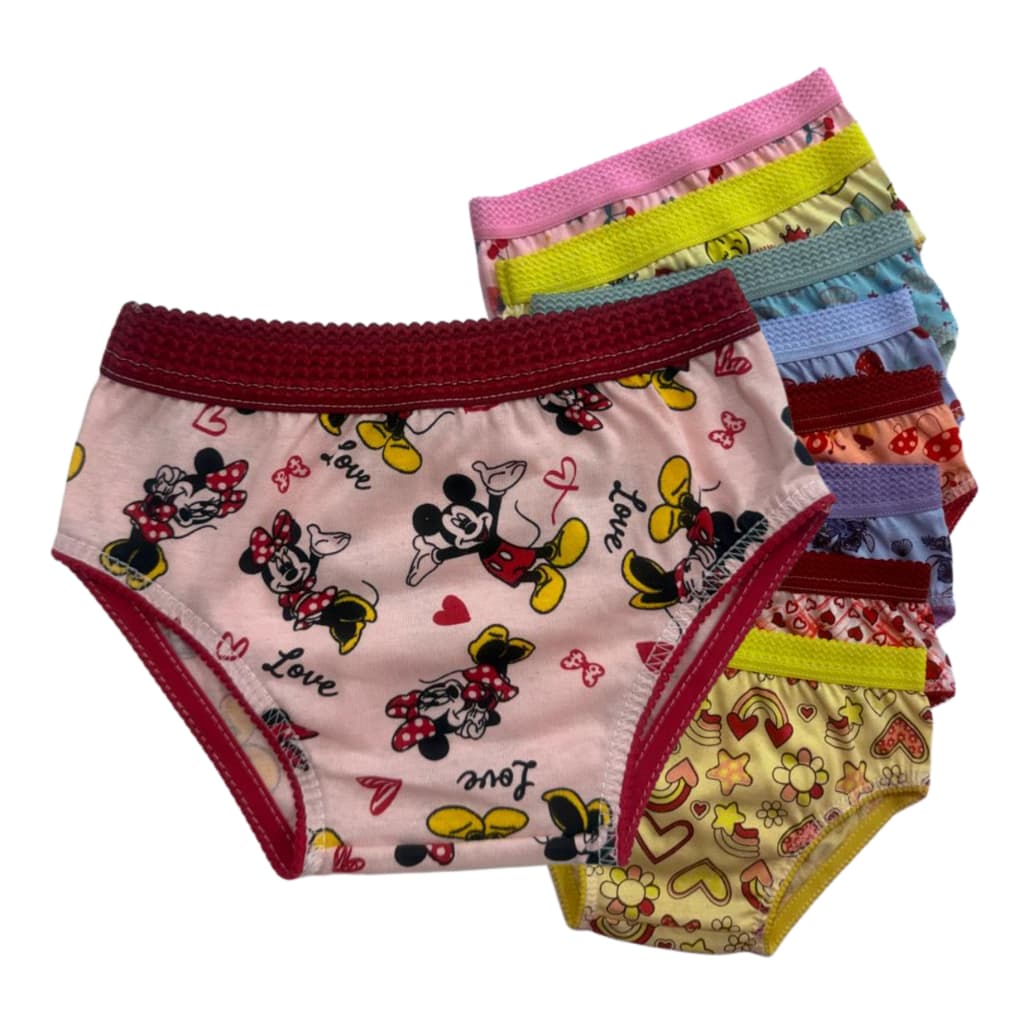 kit 10 Calcinhas Infantil de Criança100% Algodão Estampada com Elástico de Cós