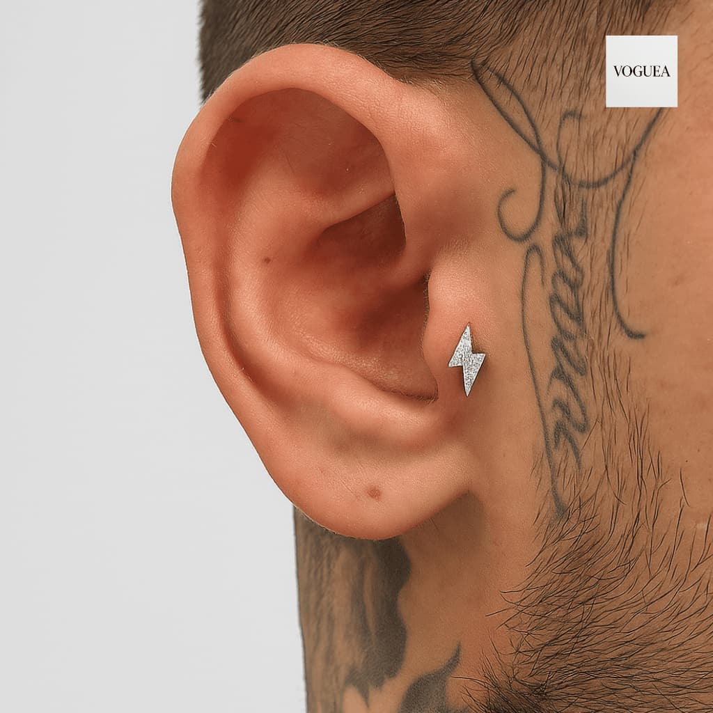 Piercing Raio Com Zircônias Cravejado Para Furo Orelha Tragus Helix
