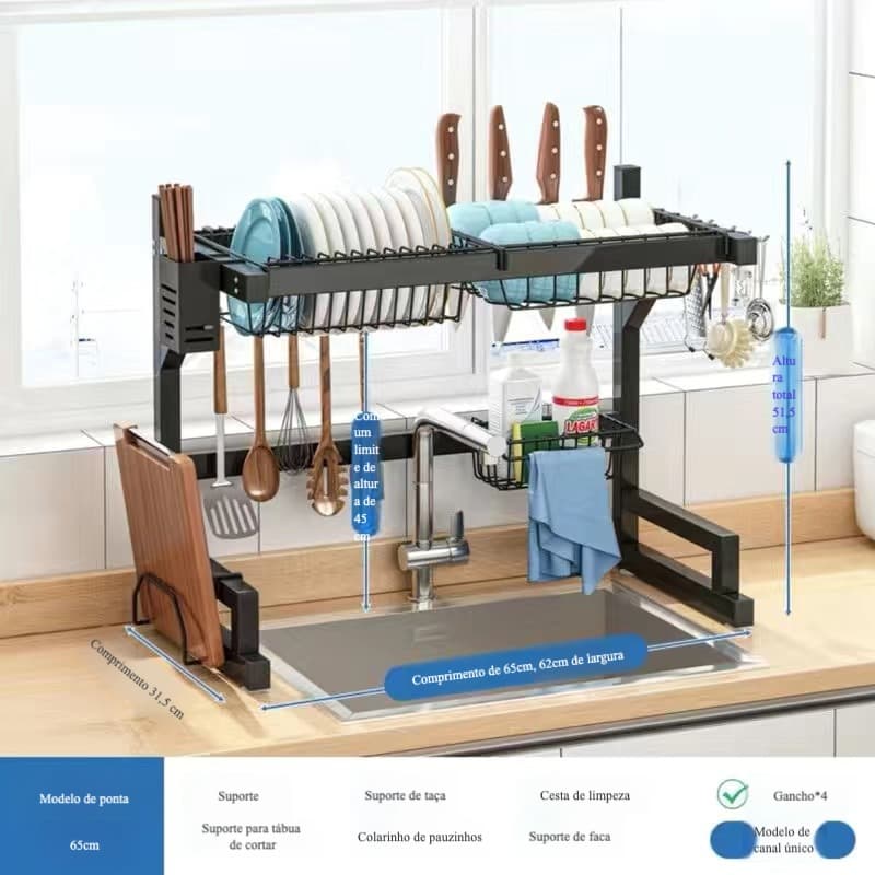 Suporte de escorredor de aço inoxidável para cozinha, preto, módulo suspenso, autoportante para utensílios de 65 cm