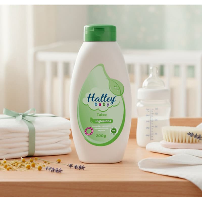 1 Frasco Talco Infantil Inglesinha Camomila e Lavanda Hipoalergenico Vegano Halley Baby 200 gramas