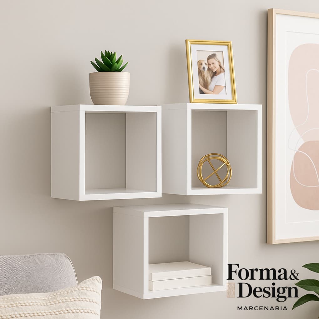 Kit 3 Nichos Quadrados MDF Branco 30x30 cm | Decoração Moderna | Prateleira Suspensa Parede