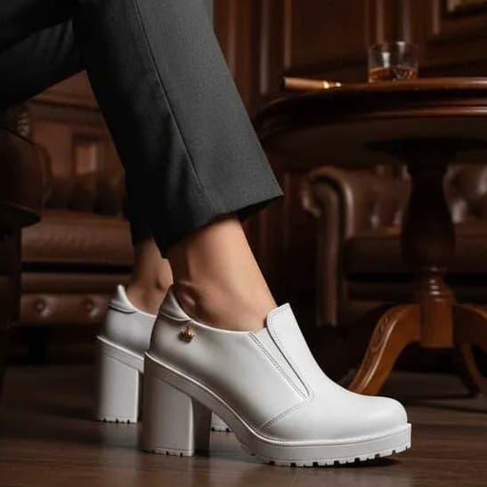 Sapato Branco Feminino Oxford Confortável Salto Grosso Antiderrapante ClasseK Calçados Profissional