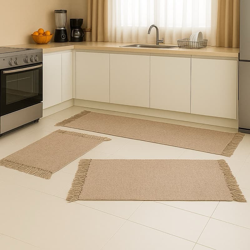 Jogo De Cozinha Tapete Tear Passadeira 3 Peças Algodão Artesanal