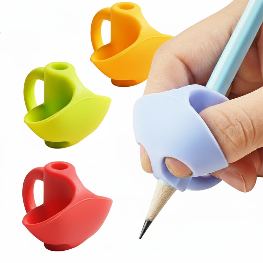 Kit 4 Adaptadores Ergonômico de Silicone Corretor Escrita Infantil TDAH Autismo Dificuldade Motora