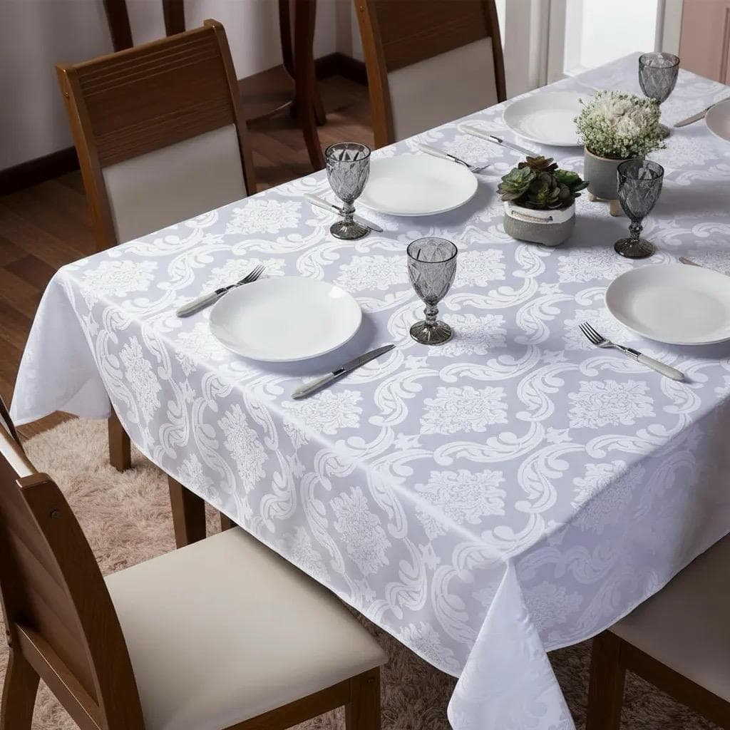 toalha de mesa grande tecido premium jacquard resistente de 4 , 6 , 8 e 12 lugares