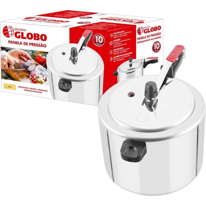 Panela de Pressão Polida 10 litros Alumínio Globo Fogão a gás 3 anos de garantia Inmetro