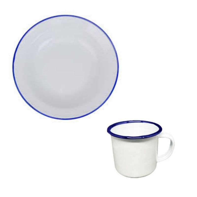 Kit Prato Fundo Esmaltado de Ágata 22cm mais Caneca 350ml