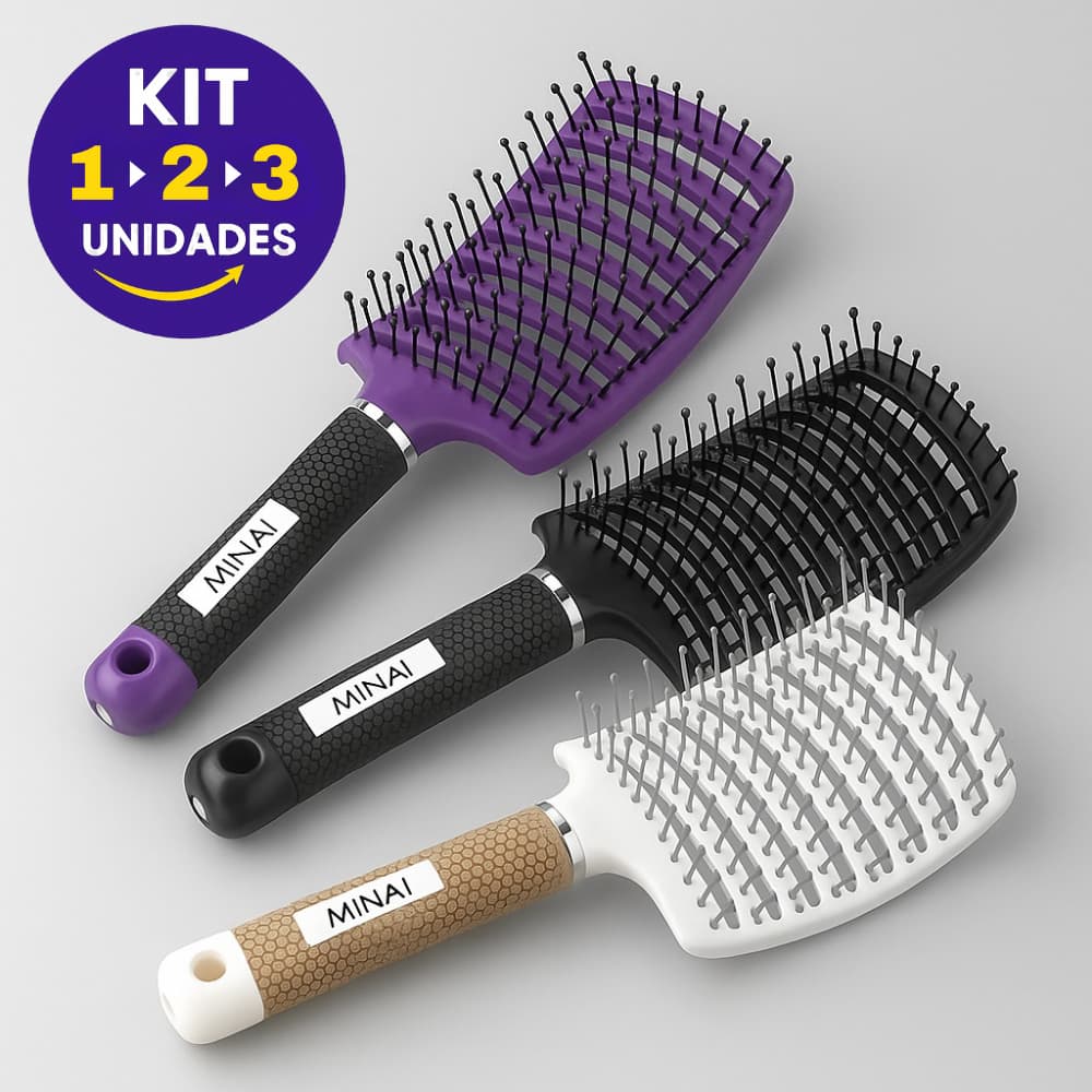 Kit 1 / 2 / 3 Escovas Raquete Curva Vazada Cerâmica Profissional Massageadora Cabelos