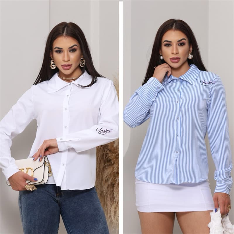 Camisa femenina  Listrado Elegante Manga Longa Moda Casual