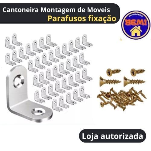 kit 50 ou 100  Cantoneira suporte  2 furo para montagem de móveis com parafusos