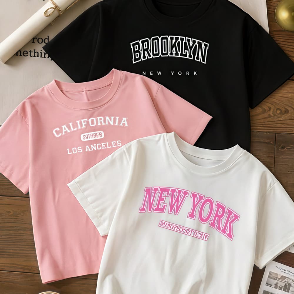 Kit 3 Camiseta 100% Algodão Infantil Meninas Kit Blusinha Infantil Estampas Modernas Combinando conforto e Estilo