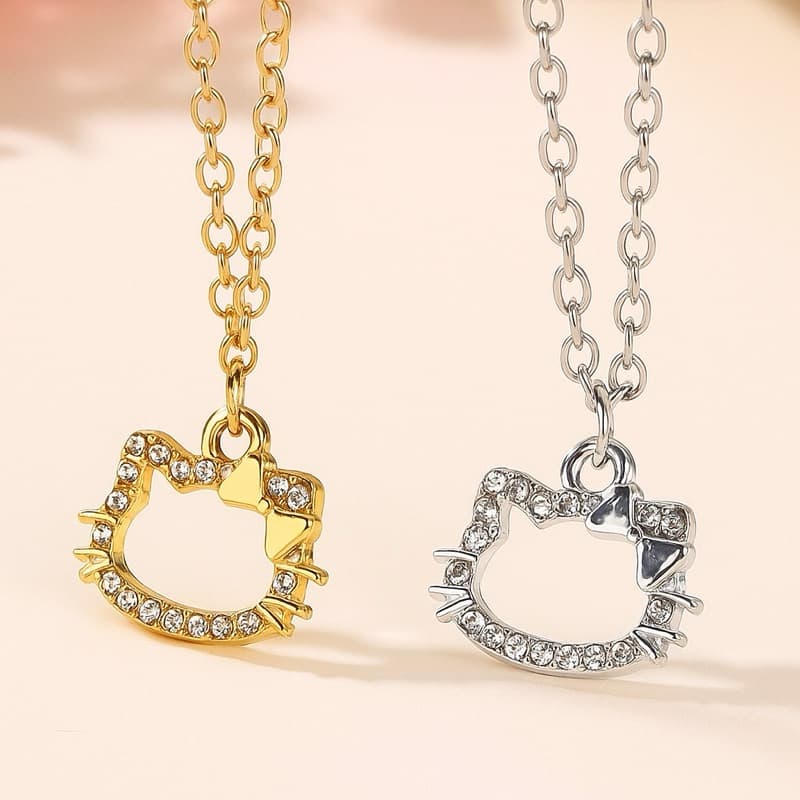Colar Olá gatinha kitty kawai fofo Prata | Dourado corrente aço inox