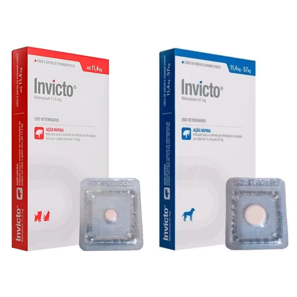 Comprimido para Pulgas e Carrapatos Invicto - Antipulgas Até 11,4kg (Cães e Gatos) / Até 57kg (Cães)