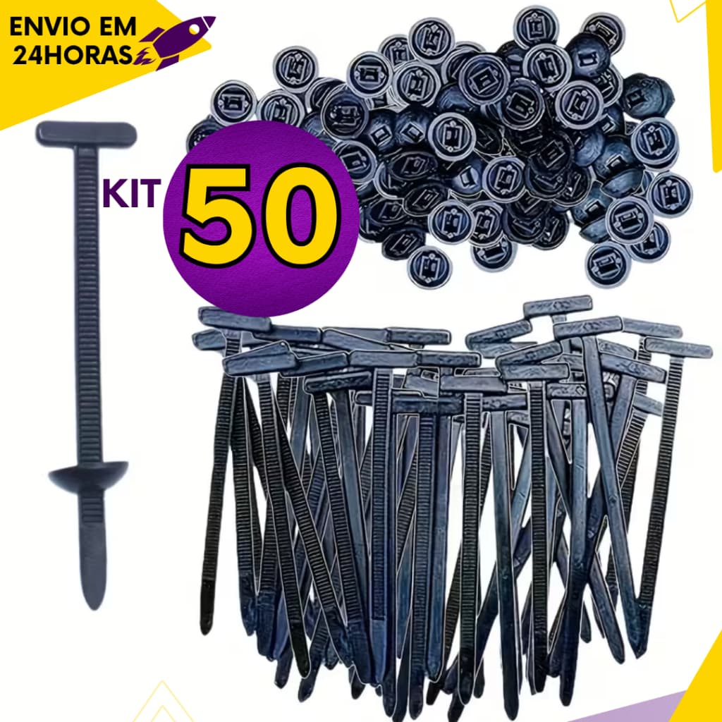 Abraçadeiras de Nylon Automotiva Universal - Fixador Preto Resistente UV (Kit 50, 20 e 10 un)