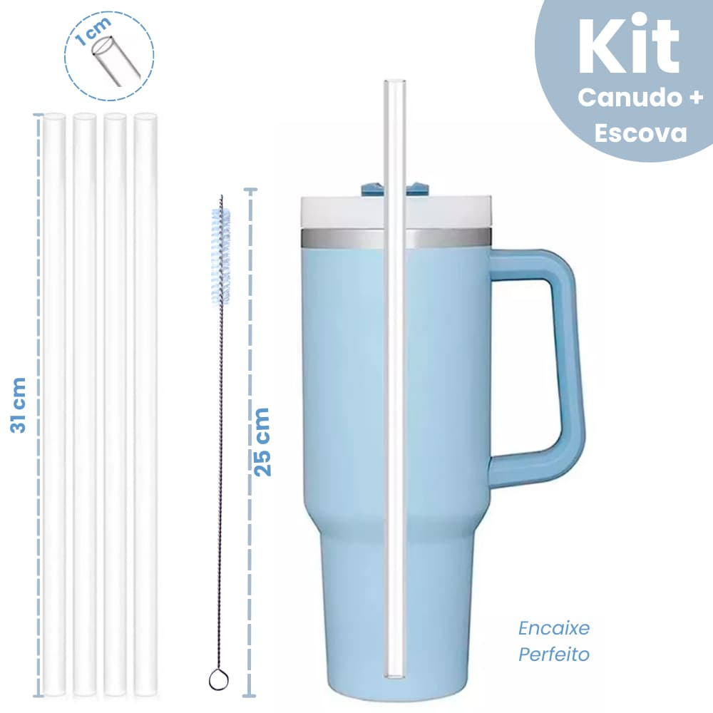 Kit 4 Canudos Reutilizáveis 31cm + Escovinha – Para Copo Térmico Quencher 40oz 1,2L
