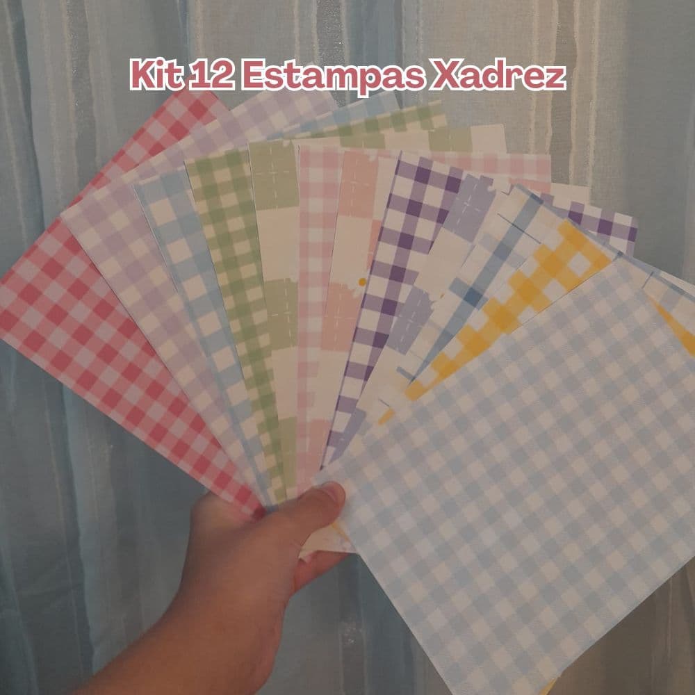 Kit 12 Papéis Decorados Xadrez 180g (14x21 cm) – Estampas A5 para Scrapbook, Journal