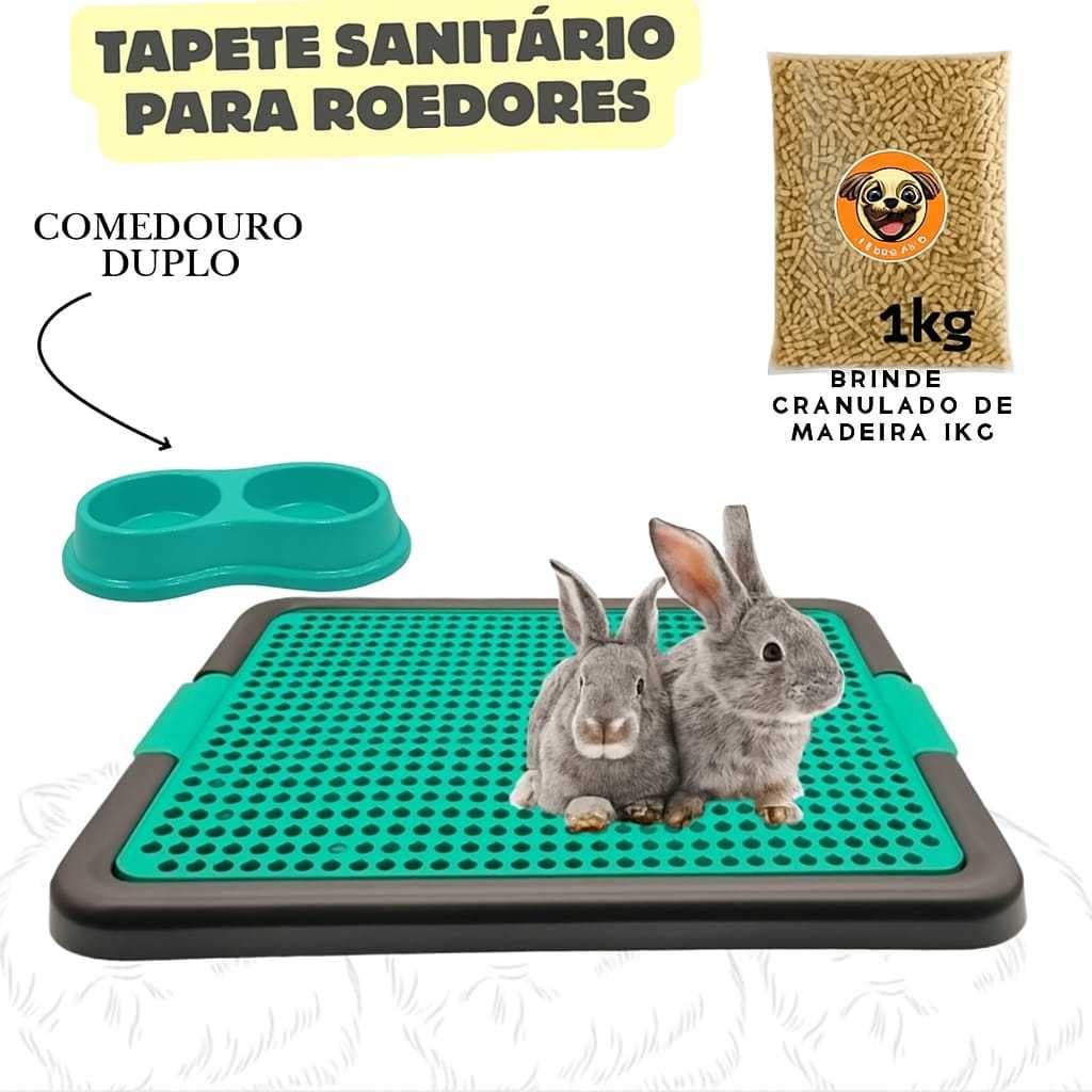 Tapete Banheiro Higiênico para Porquinho da Índia e Coelhos com Granulado 1kg e comedouro