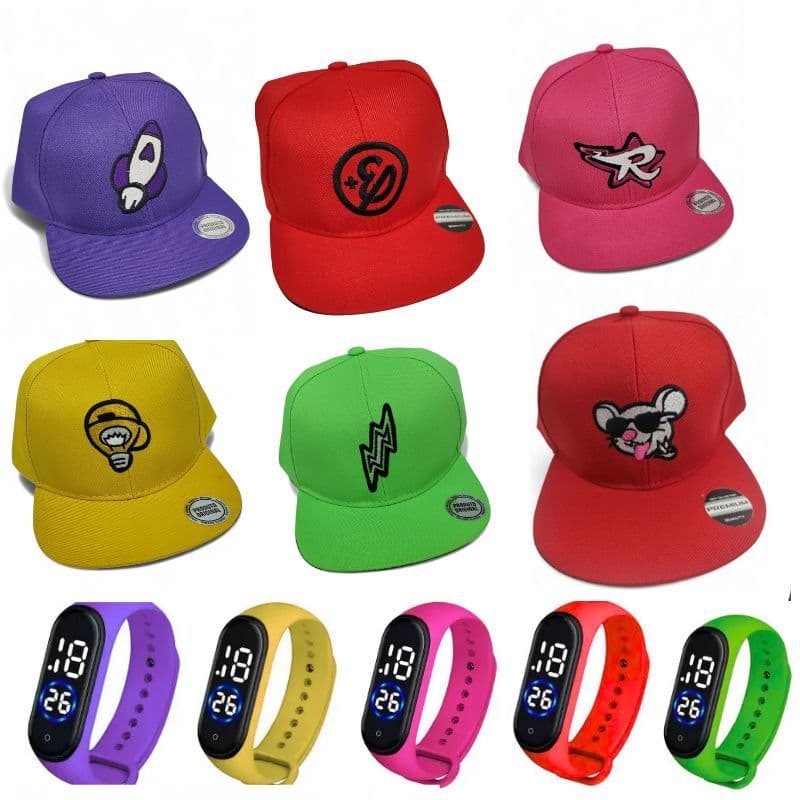 Boné e Relógio Digital Infantil Chapéu Juvenil Emilly Vick Void Leozinho Ketlen Enaldinho Os Rosas Criança Menino Menina