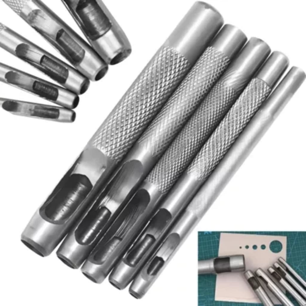 Kit 5 Peças de Jogo Furadores Couro Vazador Borracha Perfurador Aço Agulhão Artesanato Profissional - Melhor do Mercado!