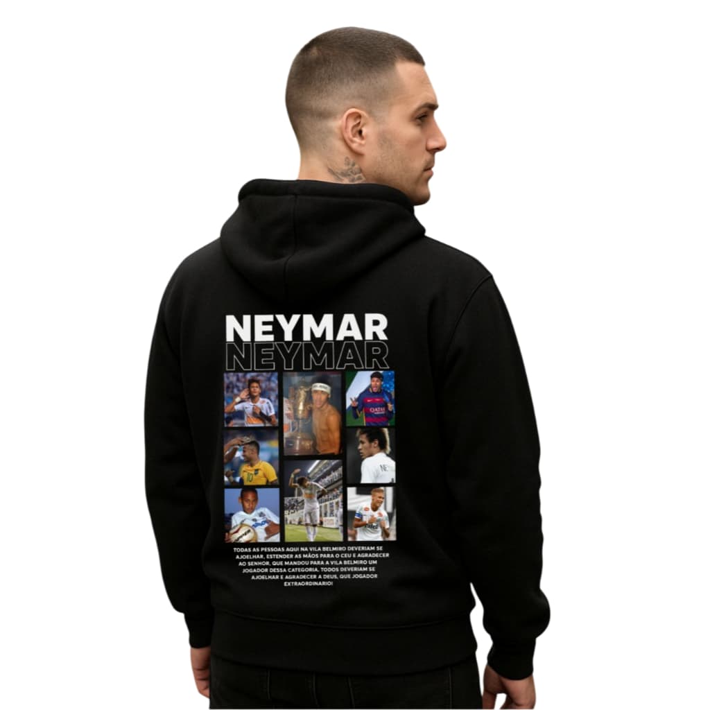 Moletom Canguru Com Bolso e Capuz Streetwear Neymar Jr Jogador Futebol Brasil Premium Unissex Star