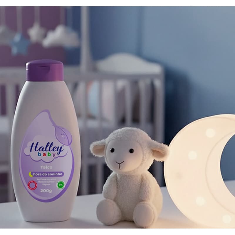 2 Frascos Talco Infantil Hora do Soninho Hipoalergenico Vegano Acalma Halley Baby 200g Unidade