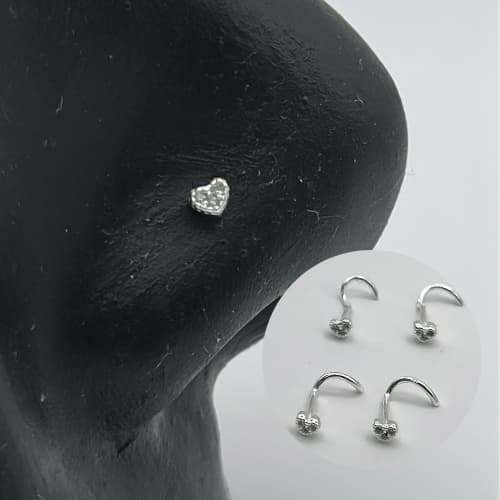 Piercing Nariz  Nostril Coração Cravejado - Prata 925 Legítima - Antialérgico
