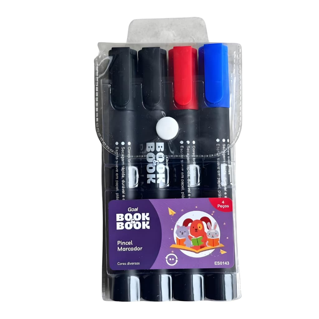 Kit 4 Caneta Pincel Atomico Marcador Canetão Permanente Ponta Chanfrada