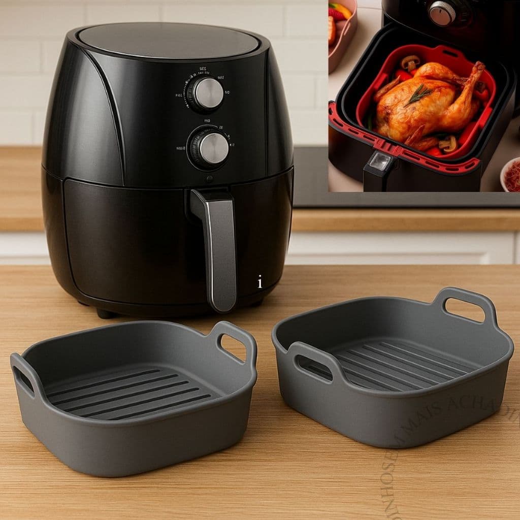 Kit 2 Forma de Silicone Air Fryer Grande Assadeira Fritadeira Quadrada