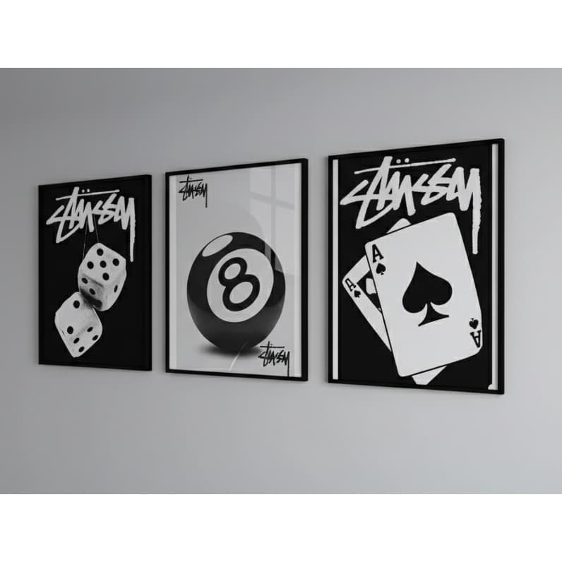 Quadros decorativos Jogos Preto e branco sala quarto interna da sua casa (3 peças)