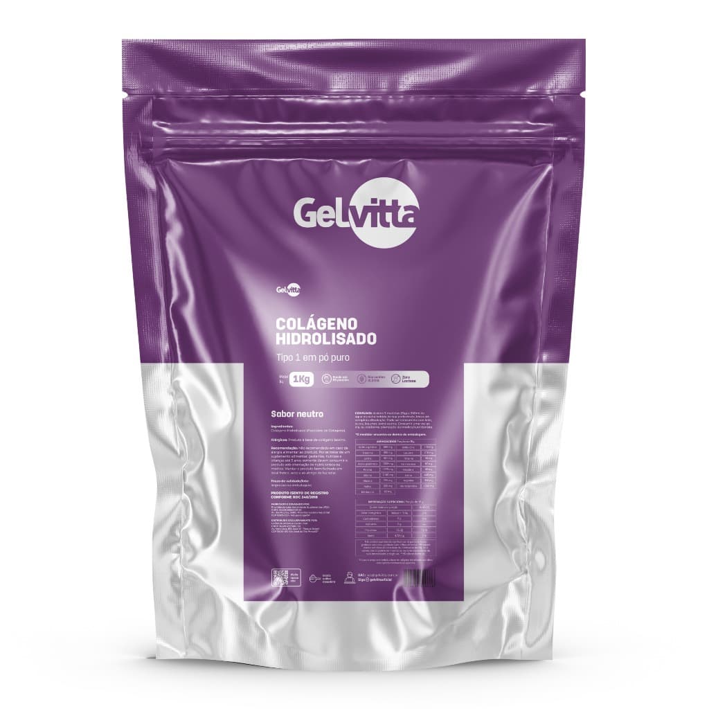 Colágeno Hidrolisado Tipo 1 em Pó Puro 1 Kg Premium Gelvitta Suplementos