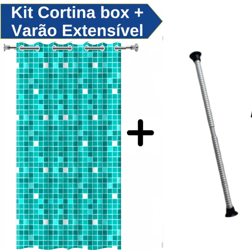 Cortina Box Banheiro C/ Ilhós + Varão Suporte Extensivel Ajustável Anti Mofo | Varias Cores