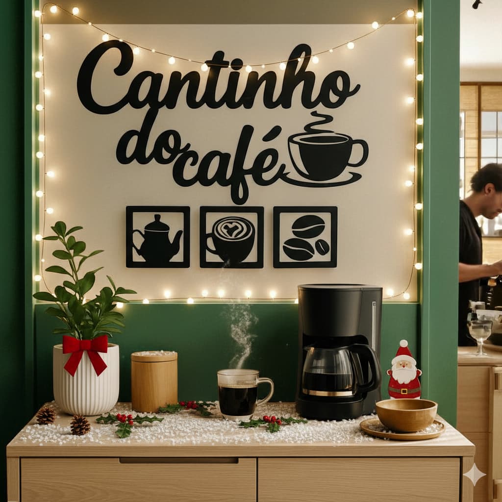 Kit Decorativo Cantinho do Café em MDF Preto Vazado - Decoração Cozinha Gourmet