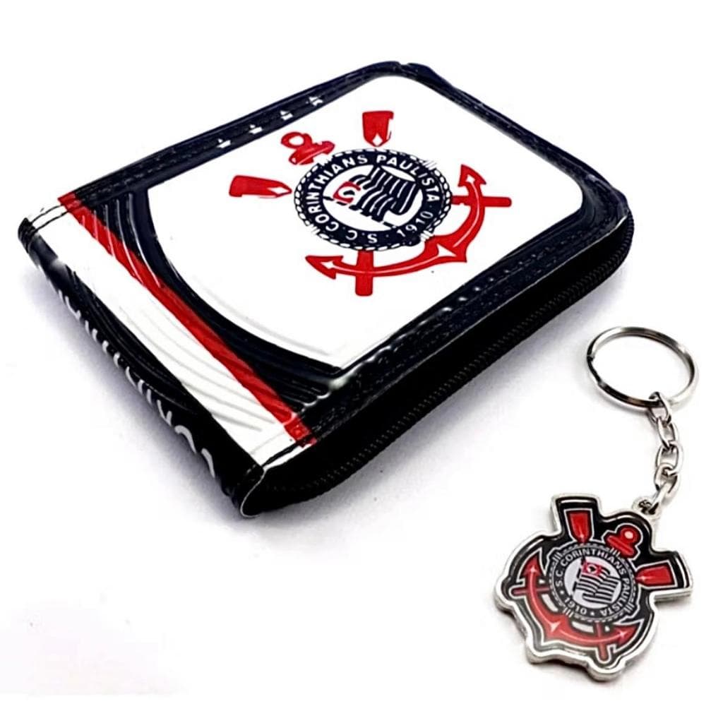 Carteira de Times + Chaveiro de Metal Times de Futebol Corinthians Porta Cartão masculino