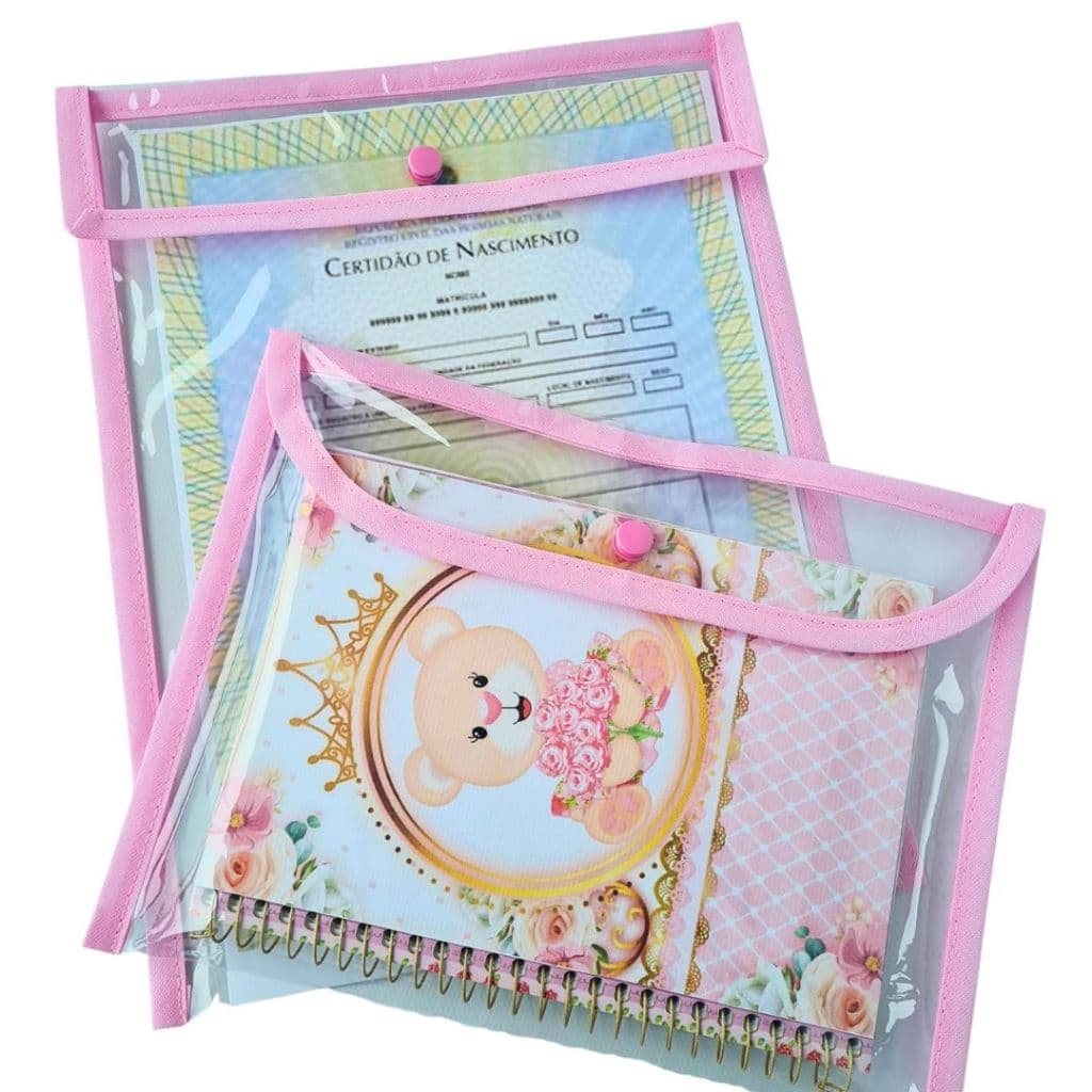 Kit Porta Certidão Pasta Documentos + Capa Plástica para Caderneta de Vacinação