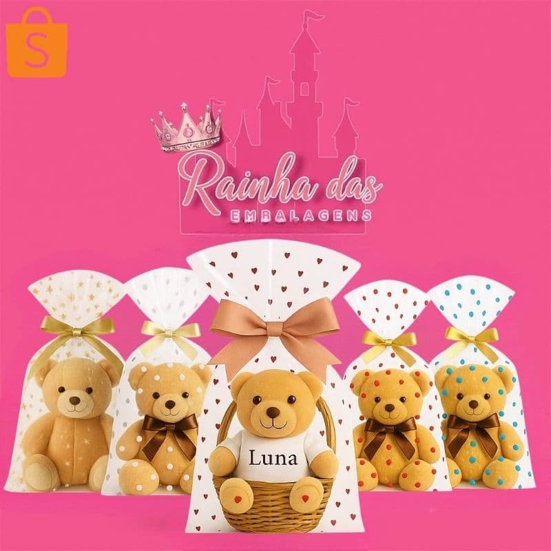 50 sacos de celofane transpardente e decorado