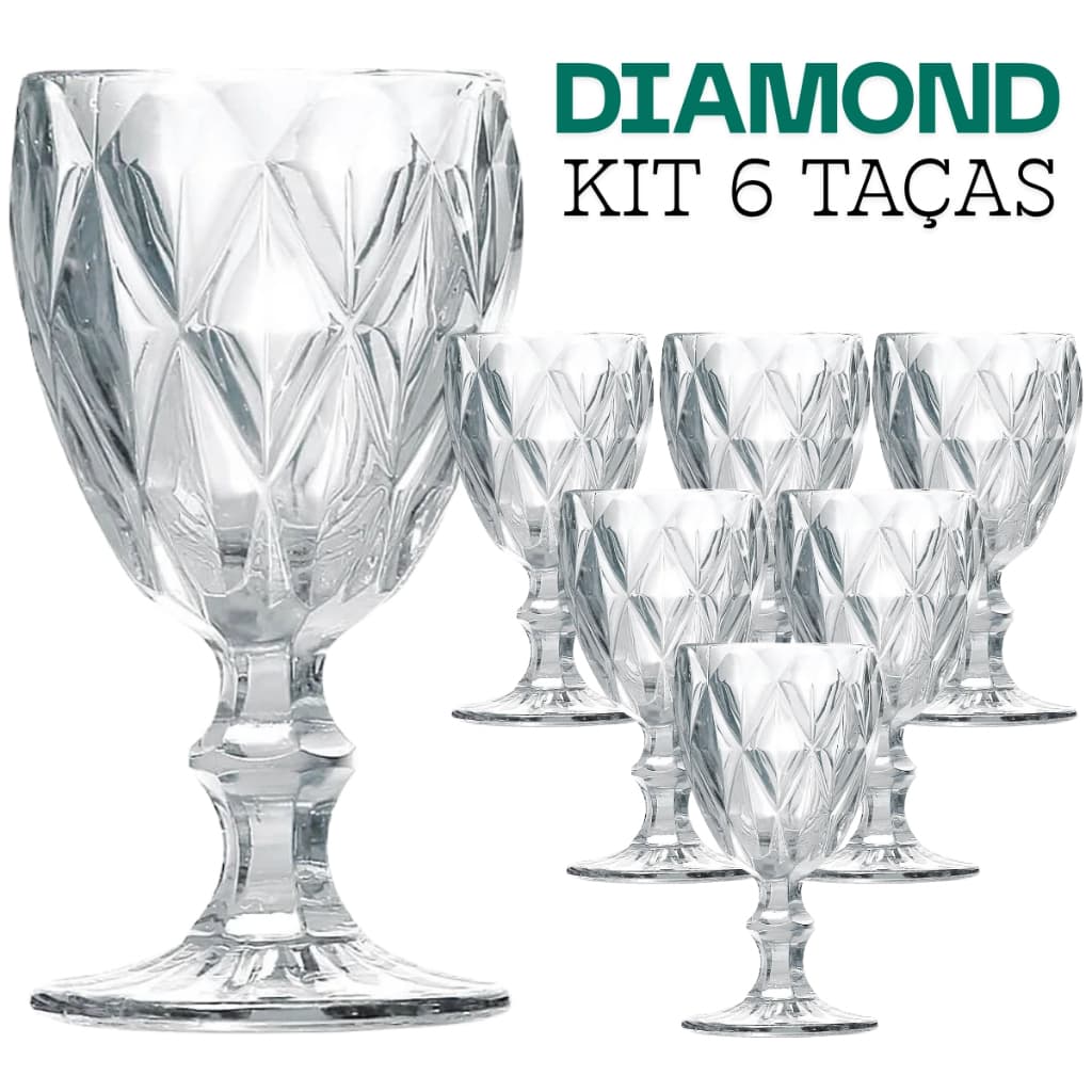 Kit 2,4,6 Taças Diamante Vidro Transparente Resistente Gourmet Para Bebidas e Sobremesa 340ML