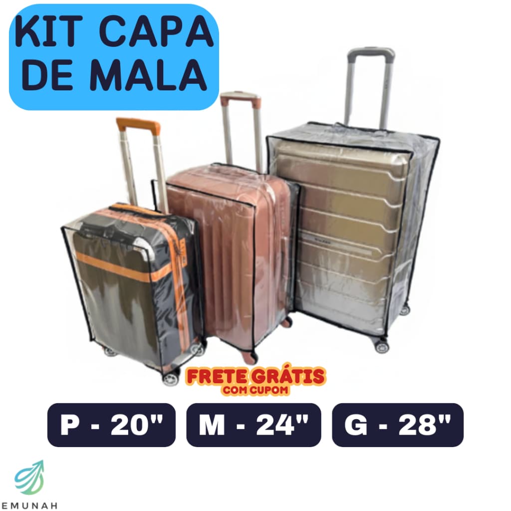 Kit Capa de Mala Transparente em PVC Resistente - Proteção contra Água, Poeira e Riscos (P, M, G)