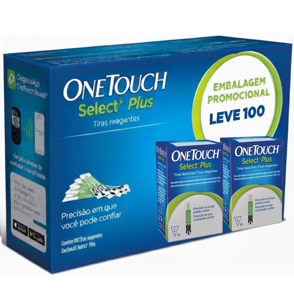 100 Tiras Reagentes One touch Select Plus - medir glicemia teste  diabetes