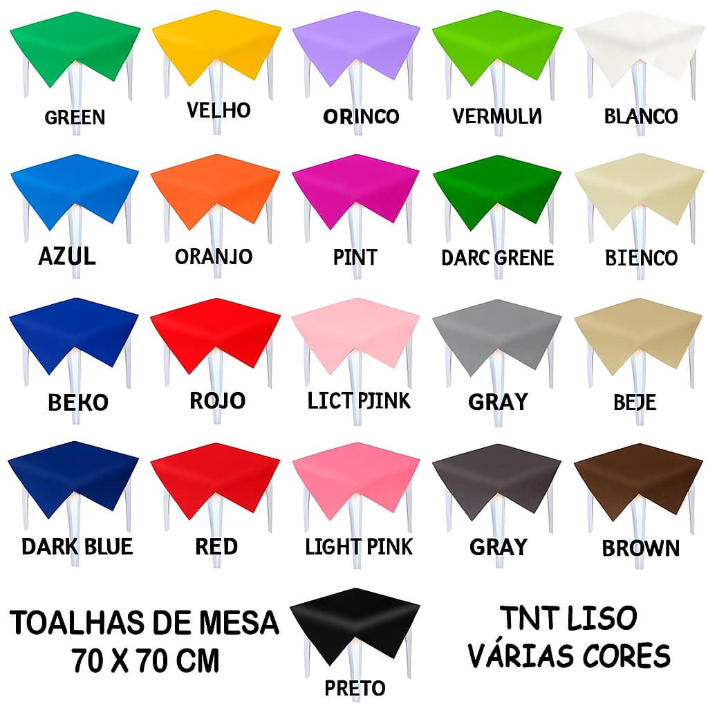 kit 5 /10/20 Toalhas de Mesa TNT 70x70cm Descartável – Festa, Buffet, Cobre Mancha, Decoração