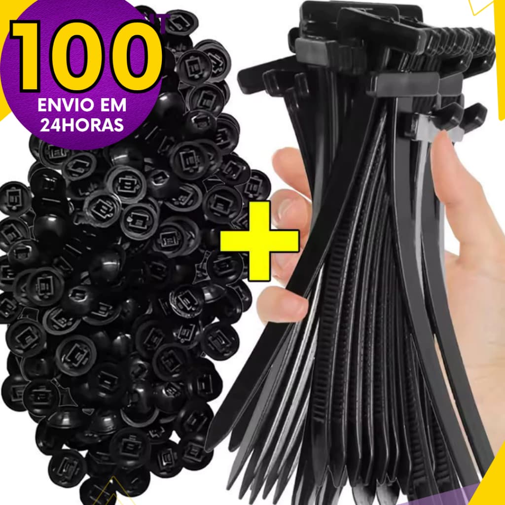 Abraçadeiras de Nylon Automotiva Universal - Fixador Preto Resistente UV (Kit 100, 50 e 20 un)
