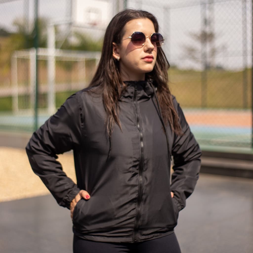 Jaqueta Corta Vento Feminino Liso Repele Agua 100% Forrado Com Capuz Sem Elástico Cintura