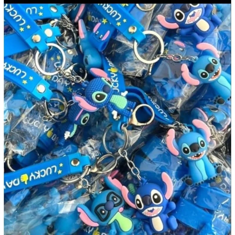 Chaveiro Stitch e Angel kit 12 Pçs 3D emborrachado Disney Bolsas mochilas lembrancinha aniversário coleção