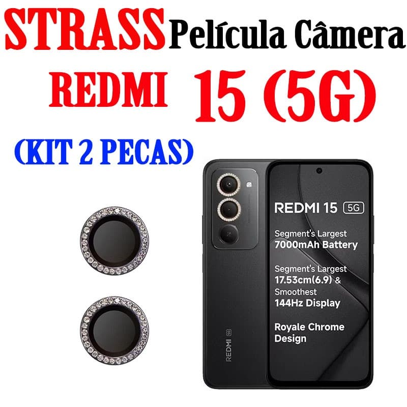 (KIT 2 PEÇAS )PELÍCULA CÂMERA DIAMANTE STRASS PARA  REDMI 15(5G)