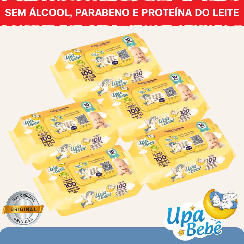 Kit Lenços Toalhas Umedecidas 1/2/3/4/5 Pacotes Higiene Bebe Upa Bebe Pacote 100 Unidades
