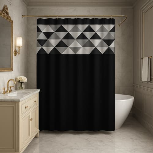 CORTINA DE BOX BANHEIRO COM VISOR ESTAMPADA ANTI MOFO PVC COM GANCHOS ILHÓS LISA VINIL