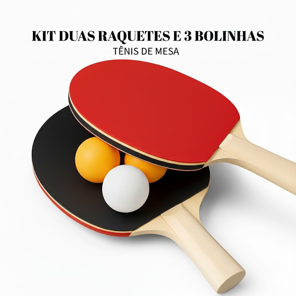 Kit Ping Pong 2 Raquetes 3 Bolinhas Tênis de Mesa Semi Profissional Sem Rede Brinquedo Bola Atacado