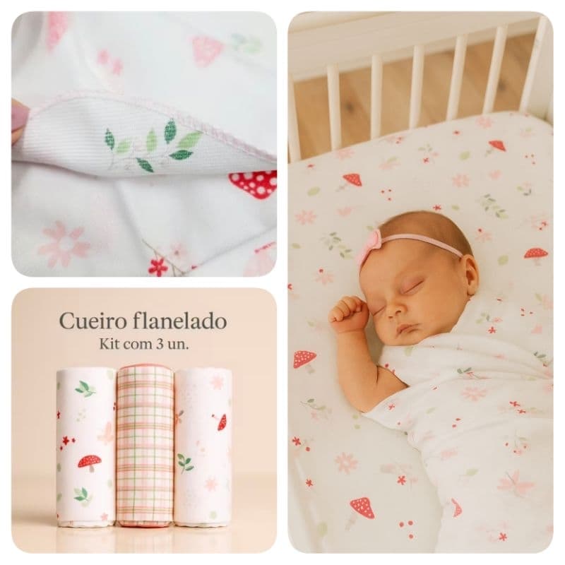 Kit 03 Cueiro de Bebê Flanelado Macio 100% Algodão 50x 80 cm Enxoval